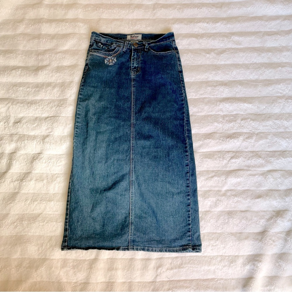 NoFuze denim maxi skirt with slit